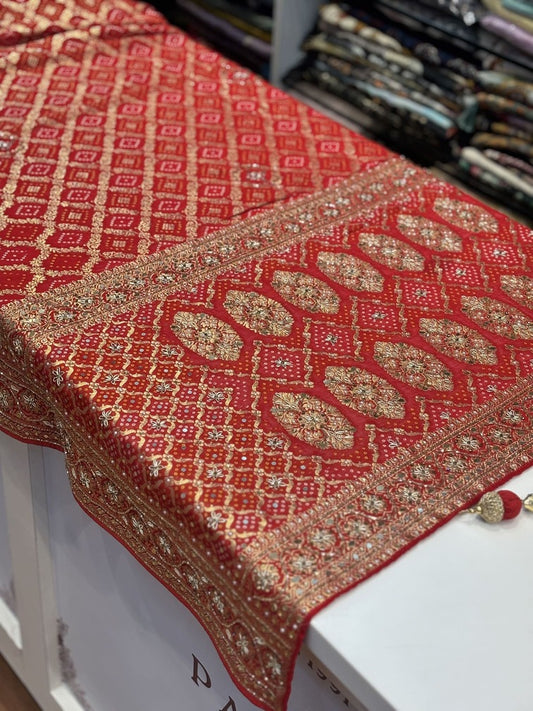 Georgette Weaving Bandhani Embroidery (AT70-RED)